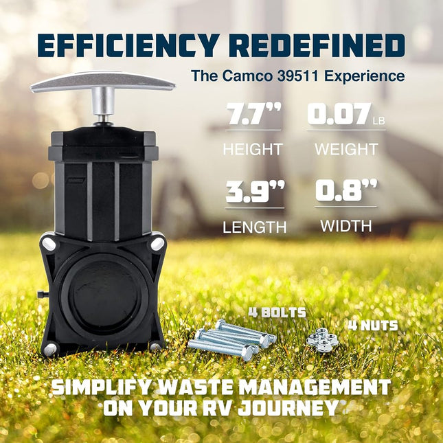 Camco RV Replacement Waste Valve with Handle - Features Durable Metal Handle & 1.5-Inch Diameter Valve Opening (39501)