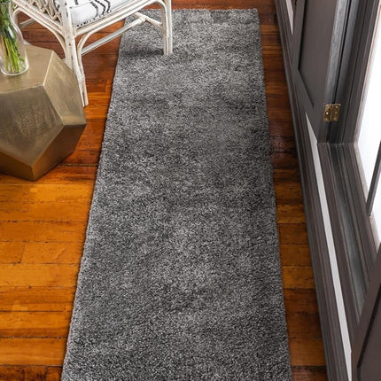 Unique Loom Solo Collection Plush, Modern, Solid, Shag Area Rug (2' 2 x 8' 0 Runner, Gray)