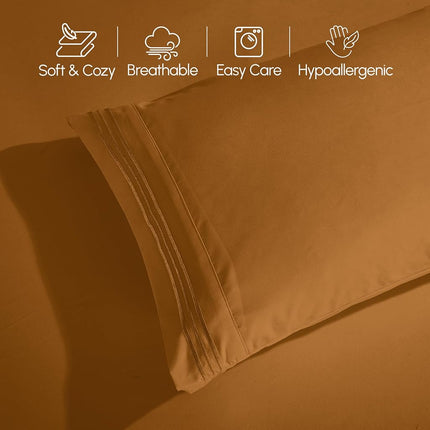 Elegant Comfort Luxurious 1500 Premium Hotel Quality Microfiber Three Line Embroidered Softest 4-Piece Bed Sheet Set, Wrinkle and Fade Resistant, California King, Bronze