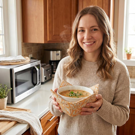 ROGITU Cotton Microwavable Bowl Cozy, Microwave-Safe Hot Bowl Holders, Soup bowl Cozy Hot Pads (C2)