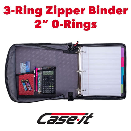 Case-it The Universal Zipper Binder - 2 Inch O-Rings - Padded Pocket that Holds up to 13 Inch Laptop/Tablet - Multiple Pockets - 400 Page Capacity - Comes with Shoulder Strap - Mint Blue LT-007