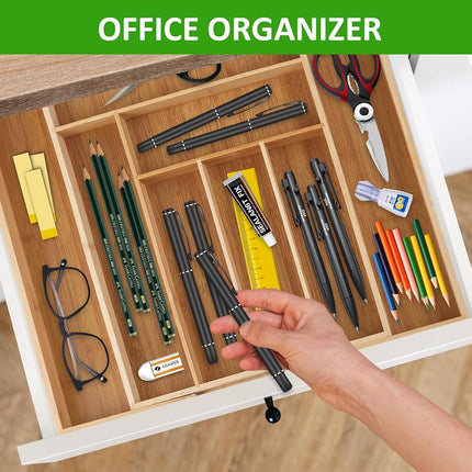 KITCHENTREND Organizador expandible de bambú para cubiertos, organizador de cubiertos ajustable para cajones de cocina, organizador de utensilios para la organización de la cocina (6-8 ranuras)