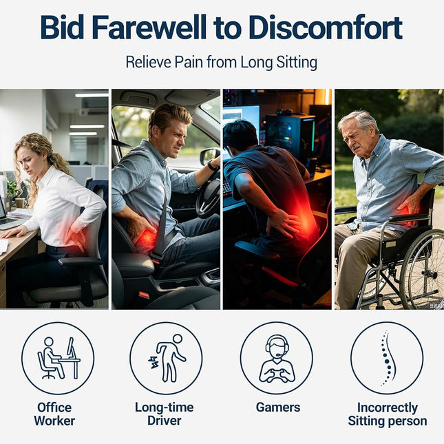 Long Back Lumbar Support Pillow - Fully Entire Back Support - Back Pain Relief and Posture Improved - Memory Foam Back Pillow Cushion for Office Chair, Gaming Chair, Recliner, Car Driving, Blue