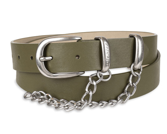Dickies Women�s Leather Casual Belt, Olive Chain, 