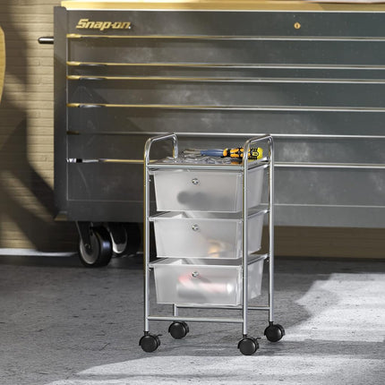 Simple Houseware 3 Drawer Rolling Storage Cart, Chrome