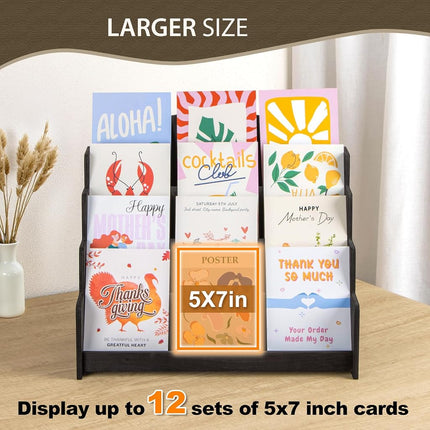 PUERSI Greeting Card Display Stand Holder - 4-Tier Wooden Organizer Rack