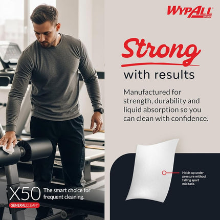Wypall X50 Disposable Wipers (35015), Strong for Extended Use, Jumbo Roll, White, 1,100 Sheets / Roll