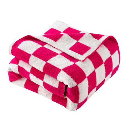 Elegant Comfort Checkered Throw Blanket, Hot Pink 