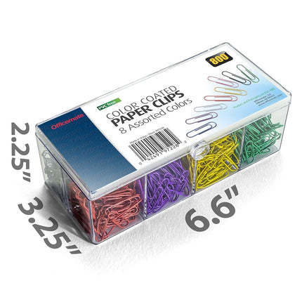 Officemate PVC-Free Color Coated Paper Clips, #2, 800 per Reusable Plastic Organizer with 8 Compartments (97228)