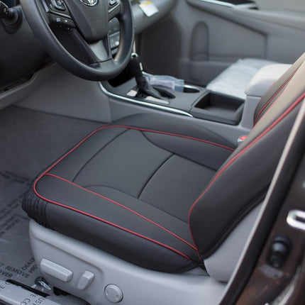FH Group Automotive Seat Cushions Black Red Trim Universal Fit Ultra Comfort Leatherette Front Set fits most Cars, SUVs, and Trucks, Airbag Compatible PU205BLACKREDTRIM102