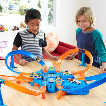 Hot Wheels Criss Cross Crash Motorized Track Set, 4 High Speed Crash Zones, 4-Way Booster, 4 Loops, Includes 1 Die-Cast Vehicle, 4 to 10 Years+, DTN42 - Amazon Exclusive