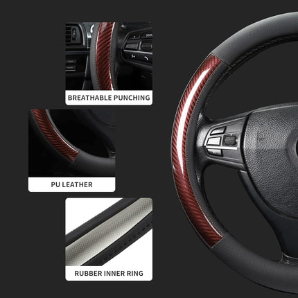 Housse de volant de voiture universelle en cuir microfibre 15", élastique, antidérapante, respirante et inodore, noire et marron