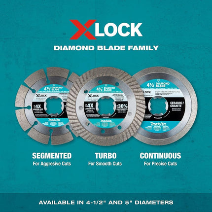 Makita E-07222 X-Lock 4-1/2" Turbo Rim Diamond Blade for Masonry Cutting, 2/pk