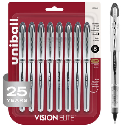 UNIBALL Vision Elite Rollerball Pens, Black, Bold,