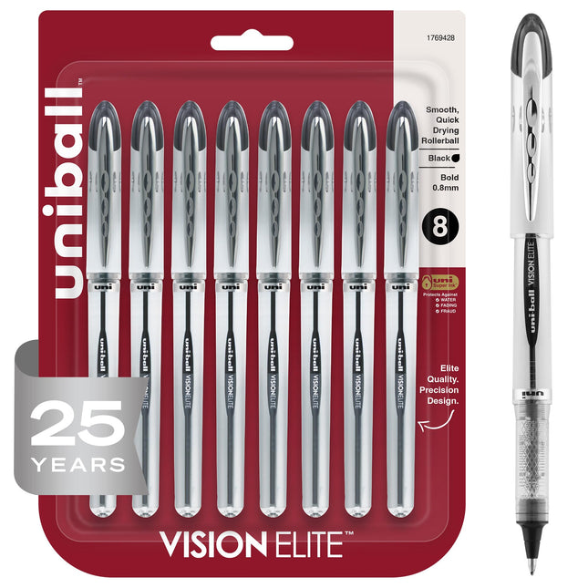 UNIBALL Vision Elite Rollerball Pens, Black, Bold,