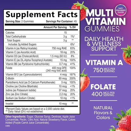 Multivitamin Adult Gummies Extra Strength Vitamin Gummy - Natural Complete Daily Supplement - Vegetarian Multi with Vitamins A, C, E, B6, B12 for Men and Women, Non-GMO - 90 Gummies