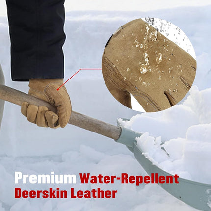 HANDLANDY Winter Work Gloves for Men Women, Water Repellent Cold Weather Insulated Genuine Leather Work Gloves (L, Coffee)