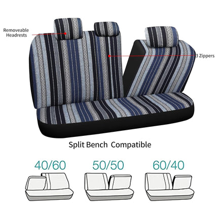 VarCozy Multi-color Woven Fabric Baja Saddle Blanket Seat Cover Set, Front & Rear, Universal Stripe Colorful, Breathable, Airbag Compatible, Car, Truck, Van, SUV