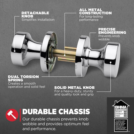 Kwikset Pismo Interior Passage Door Knob, Handle for Closet and Hallway Doors, Non-Locking Doorknob, Polished Chrome, Round Rose