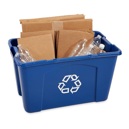 Rubbermaid Commercial Products, Contenedor/Caja de Reciclaje para Papel y Empaques, Apilable, 18 GAL, para Interiores/Exteriores/Garajes/Hogares/Instalaciones Comerciales, Azul (FG571873BLUE)