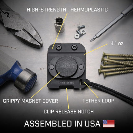 Holstery MagMaster | Magnetic Tool Holder - Strong Clip-On Belt Magnet Holster for Screws, Hammer, Sockets, Pliers, Drill Bit, Wrench, or Any Magnetic Tools and Hardware
