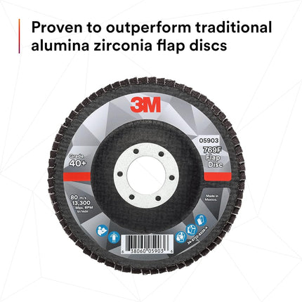 3M Flap Disc 769F, T27, High Performance Abrasive, Ceramic Precision-Shaped Grain, 40+, 4 1/2 in x 7/8 in 10 Count(Pack of 1)
