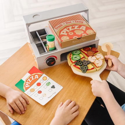 Melissa & Doug Wooden Pizza Toy Shop – Kitchen with Oven & Food Set | Role Play for Children | Age 3+ - FSC Certified