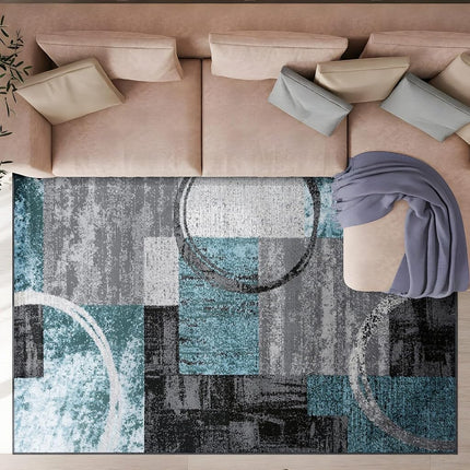 Rugshop Contemporary Circle Design Area Rug, Fade-Resistant Carpet for Living Room, Dining Room, or Home Office, Gray, 6'6" x 9'