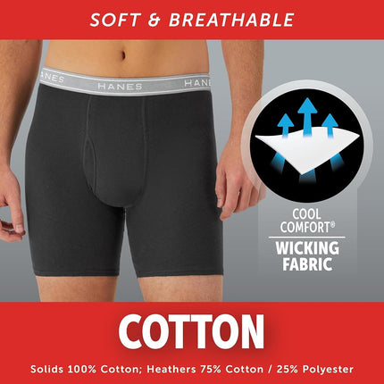 Hanes Mens Underwear Briefs, Cool Dri Moisture-Wicking Cotton No-Ride-up for Men, Multi-Packs Available Boxer, 12 Pack - Black, Small US