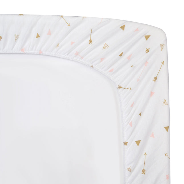 American Baby Company Fitted Crib Sheet, Cotton Jersey, Sparkle Gold and Pink Arrows, Pack of 1