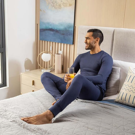Fruit of the Loom Men's Recycled Waffle Thermal Underwear Set (Top and Bottom), Navy, Large