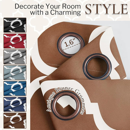 Melodieux Moroccan Fashion Thermal Insulated Room Darkening Blackout Grommet Curtains for Living Room, 42 by 84 Inch, Brown (2 Panels)