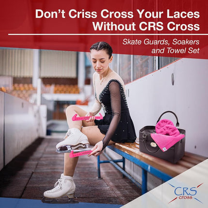 CRS Cross Skate Guards, Soakers and Towel Gift Set - Ice Skating Guards and Soft Skate Blade Covers for Figure Skating or Hockey (Power Pink, Large)
