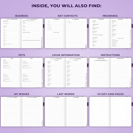 Clever Fox End of Life Planner – Guided Final Arrangements Organizer Notebook for Instructions, Beneficiary Info, Will Preparation, Last Wishes & Funeral Planning – Hardcover, A5 Size (Purple)