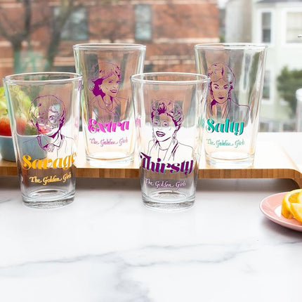 Silver Buffalo Golden Girls Line Art Salty Thirsty Extra Savage 4pc Pint Glass Set, 16 Ounces