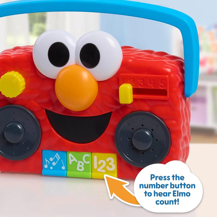 Just Play Sesame Street Elmo Take Along Boombox with Lights and Sounds, Interactive Toy, 14 cm, Learning and Education, Toy for Children from 2 Years