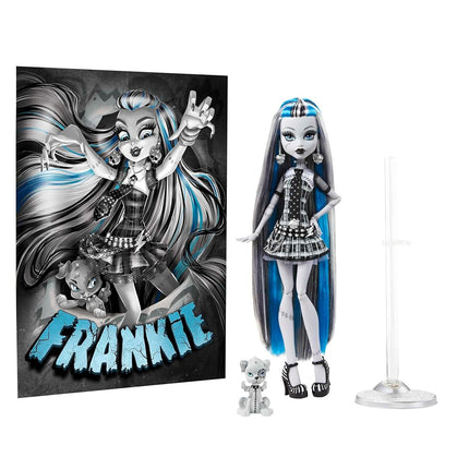 Monster High® Doll, Frankie Stein in Black and White, Reel Drama Collector Doll, Doll-Size and Life-Size Posters, Horror Flick Theme, Toys and Gifts
