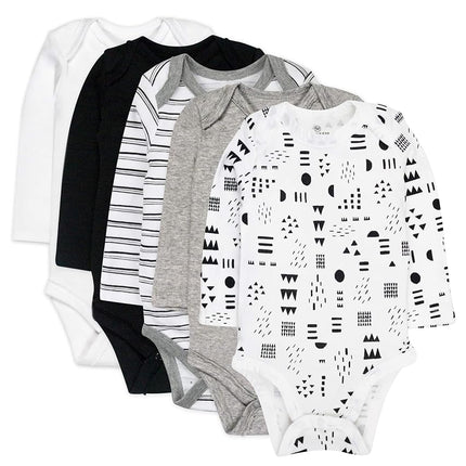 HonestBaby Baby 5-Pack Organic Cotton Long Sleeve Bodysuits, Pattern Play, 3-6 Months