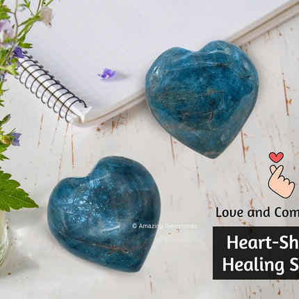 Amazing Gemstone Green Apatite Crystal Heart Palm Stone - Pocket Massage Worry Stone for Natural Body Chakra Balancing, Reiki Healing and Crystal Grid