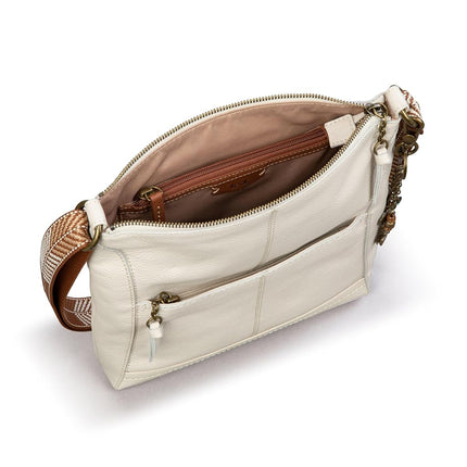 The Sak Lucia Crossbody Bag in Leather, Convertible Purse with Adjustable Strap, Stone, Medium