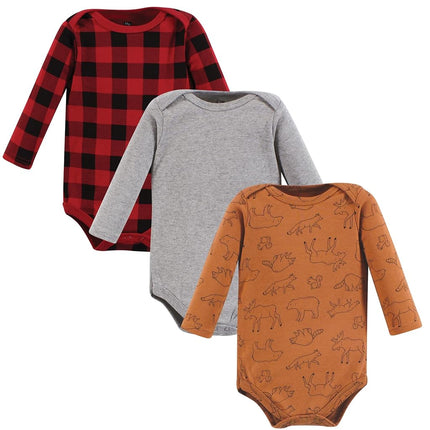 Hudson Baby unisex-baby Cotton Long-sleeve Bodysuits, Into the Woods Prints 3-pack, 3-6 Months
