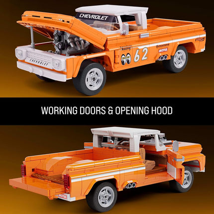 Mattel Brick Shop Hot Wheels Elite Series Building Set, Custom ’62 Chevy Pickup with 858 Pieces, Realistic Details and Custom Decals, Adult Collectors and Kids Ages 10+