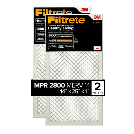 Filtrete 14x25x1 Filtro de aire, MPR 2800, MERV 14, Reducción de partículas ultrafinas para una vida saludable Filtros de aire plisados de 1 pulgada para 3 meses, 2 filtros
