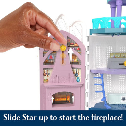 Disney Wish Rosas Castle Dollhouse Playset with 2 Posable Mini Dolls, Star Figure, 20 Accessories, Light-Up Projection Dome & More, HPX38