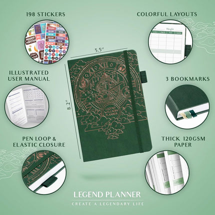 Legend Planner Food Journal, Weight Loss & Meal Tracking Diary A5 Green