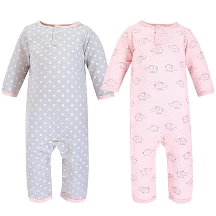 Hudson Baby Unisex Baby Premium Quilted Coveralls, Pink Gray Elephant, 9-12 Months