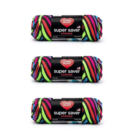 Red Heart Super Saver Pack of 3 - Neon Stripes - 7oz/198g - Acrylic - 4 Medium (Worsted) - 364 Yards - Knitting, Crocheting, Crafts & Amigurumi