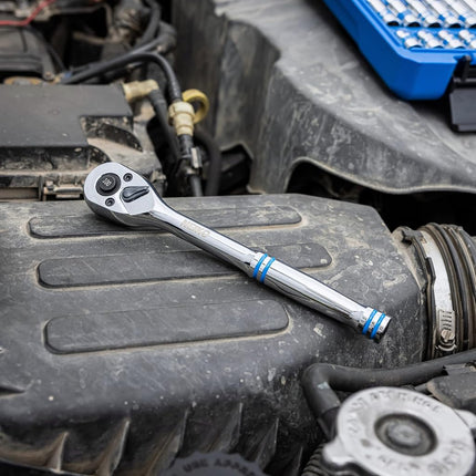 Neiko 3/8 Inch Ratchet Wrench - 100-Tooth Reversible, Quick Release, 8" Long Handle, Oval Head Socket Wrench
