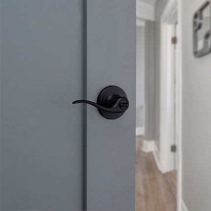 Kwikset Tustin Interior Privacy Door Handle with Lock, Door Lever for Bathroom and Bedroom, Matte Black Reversible Keyless Turn Lock, with Microban Protection