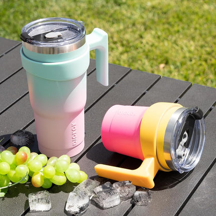 BJPKPK Vaso con asa y tapa con popote de 887 ml, de acero inoxidable, con aislamiento, para café, para el hogar, la oficina o el automóvil, rosa y amarillo rosa